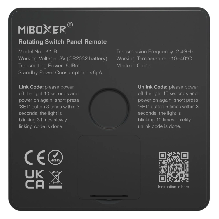Panel kontrolny K1-B / ściemnianie / CCT / 2,4G RF / 3VDC / czarny / IP20