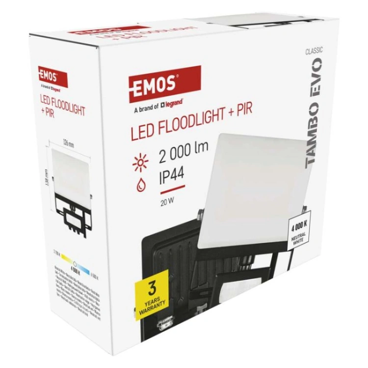 Naświetlacz LED TAMBO EVO z czujnikiem PIR, 20 W, 2000 lm, IP44, czarny
