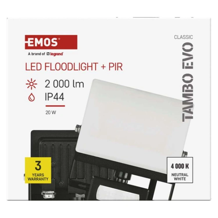 Naświetlacz LED TAMBO EVO z czujnikiem PIR, 20 W, 2000 lm, IP44, czarny