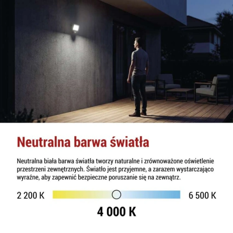 Naświetlacz LED TAMBO EVO z czujnikiem PIR, 20 W, 2000 lm, IP44, czarny