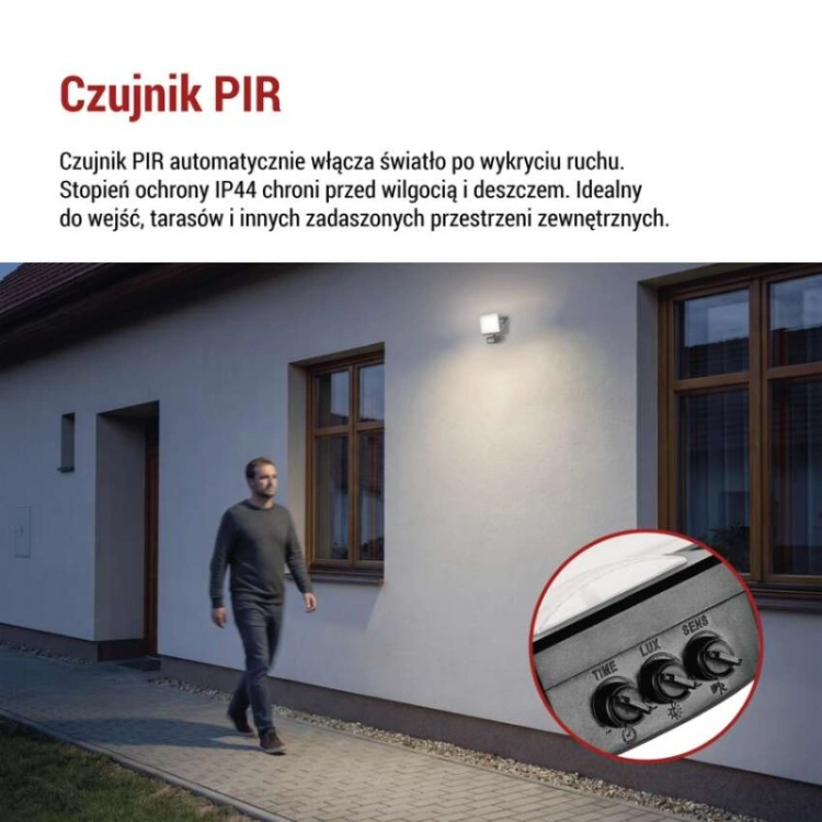 Naświetlacz LED TAMBO EVO z czujnikiem PIR, 20 W, 2000 lm, IP44, czarny