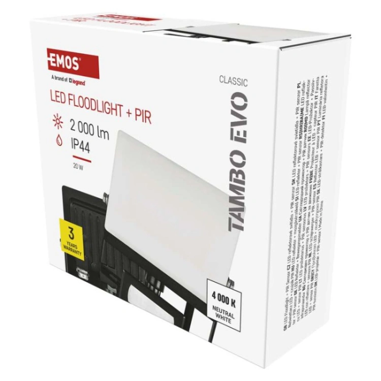 Naświetlacz LED TAMBO EVO z czujnikiem PIR, 20 W, 2000 lm, IP44, czarny
