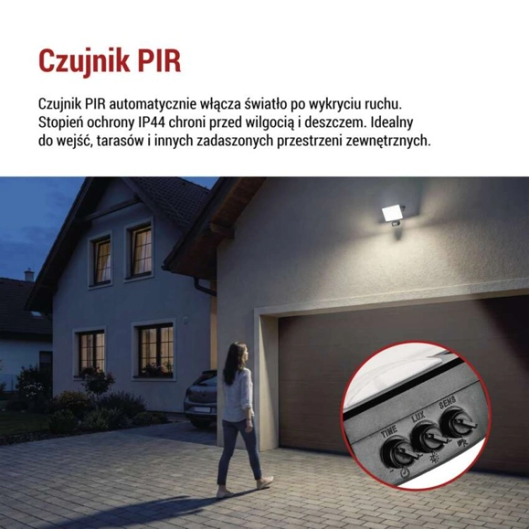 Naświetlacz LED TAMBO EVO z czujnikiem PIR, 30 W, 3000 lm, IP44, czarny