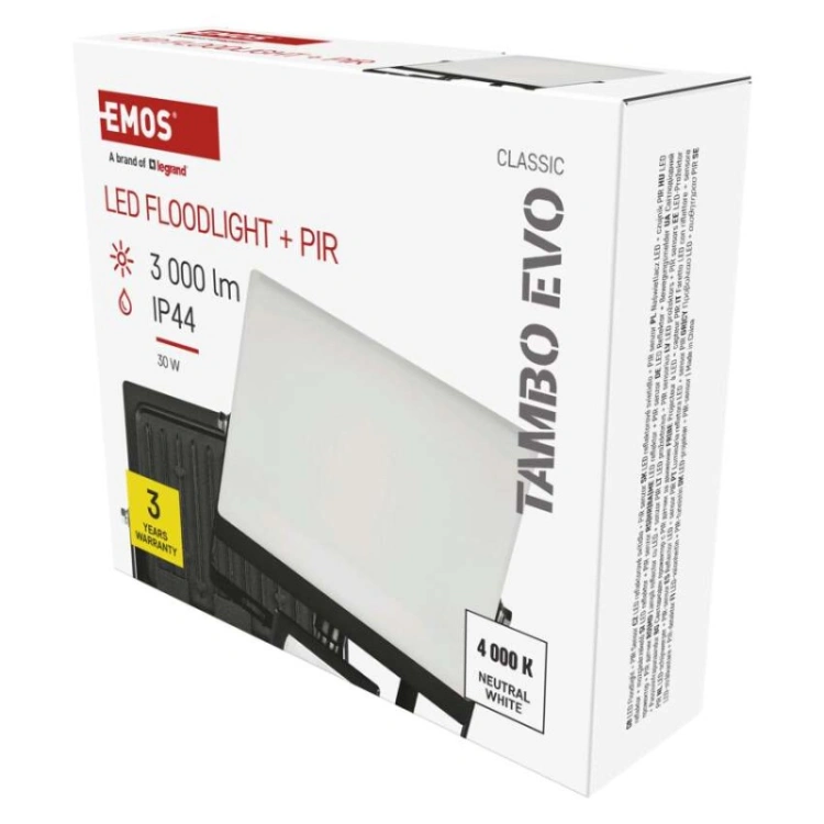 Naświetlacz LED TAMBO EVO z czujnikiem PIR, 30 W, 3000 lm, IP44, czarny