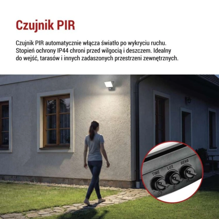Naświetlacz LED TAMBO EVO z czujnikiem PIR, 50 W, 5000 lm, IP44, czarny