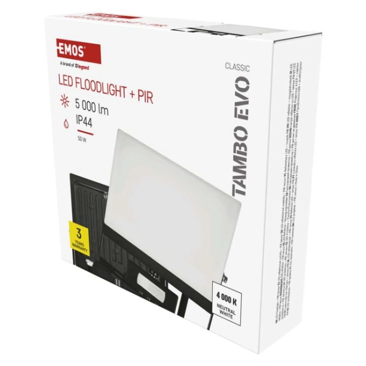 Naświetlacz LED TAMBO EVO z czujnikiem PIR, 50 W, 5000 lm, IP44, czarny