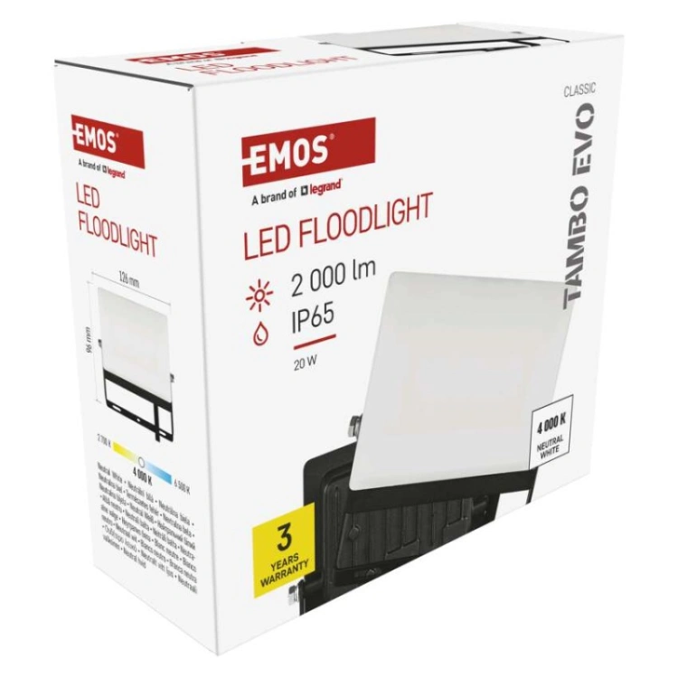 Naświetlacz LED TAMBO EVO, 20 W, 2000 lm, IP65, czarny