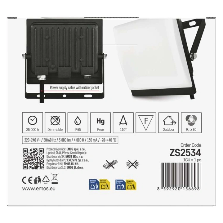 Naświetlacz LED TAMBO EVO, 30 W, 3000 lm, IP65, czarny