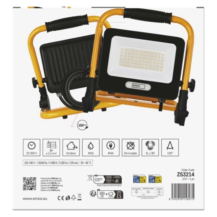 Naświetlacz LED GLARO 50 W, żółto-czarny, IP65, 5000 lm, neutralna biel