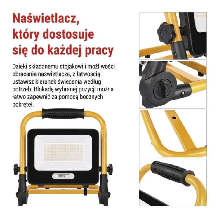 Naświetlacz LED GLARO 50 W, żółto-czarny, IP65, 5000 lm, neutralna biel