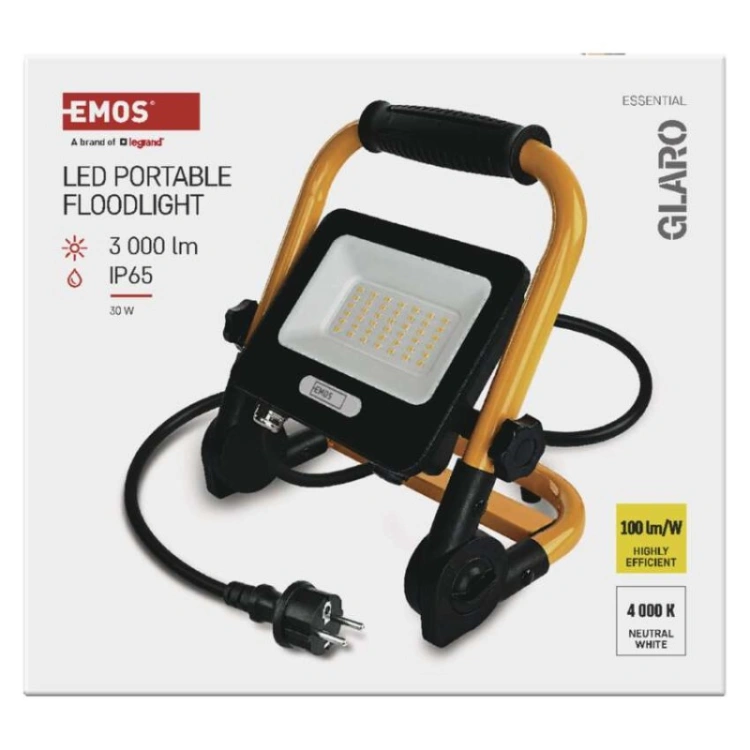 Naświetlacz LED GLARO 30 W, żółto-czarny, IP65, 3000 lm, neutralna biel