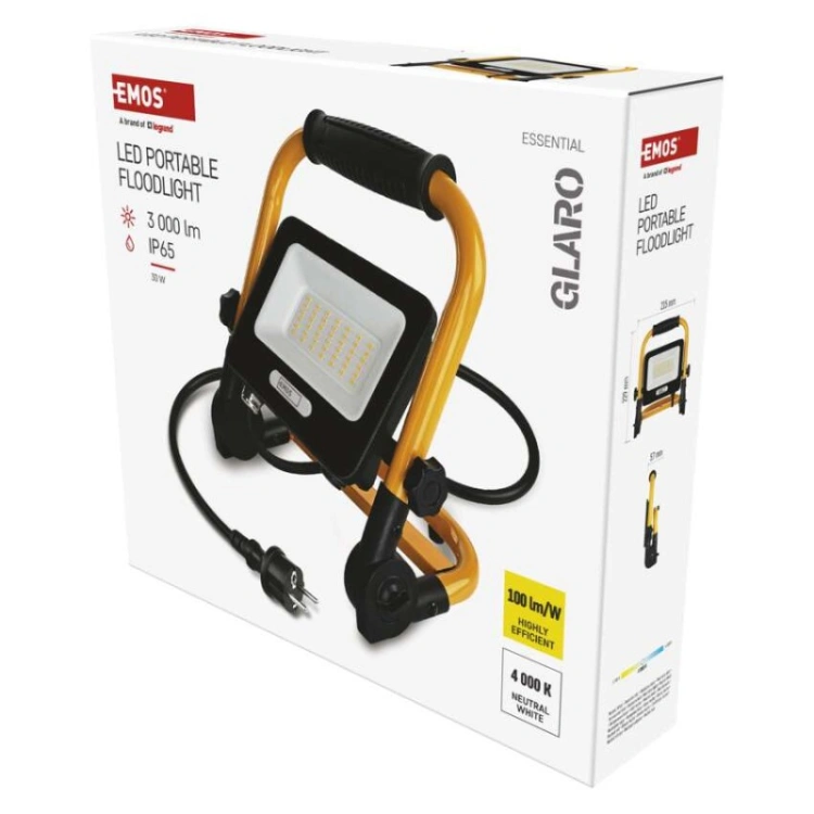 Naświetlacz LED GLARO 30 W, żółto-czarny, IP65, 3000 lm, neutralna biel