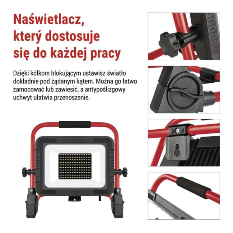 Naświetlacz LED ELION 100W, czerwony-czarny, IP65, 16 000 lm, neutralna biel