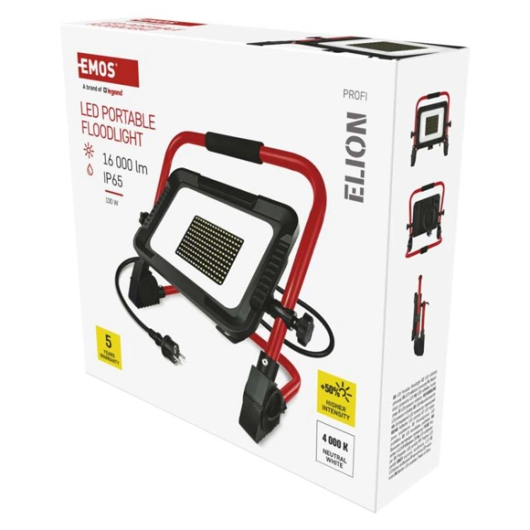 Naświetlacz LED ELION 100W, czerwony-czarny, IP65, 16 000 lm, neutralna biel