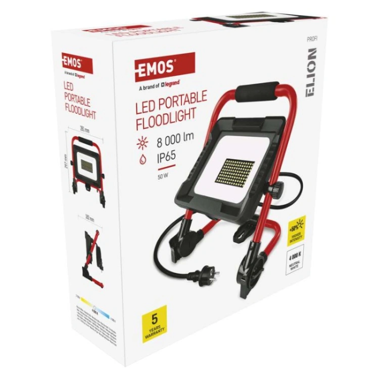Naświetlacz LED ELION 50W, czerwony-czarny, IP65, 8000 lm, neutralna biel