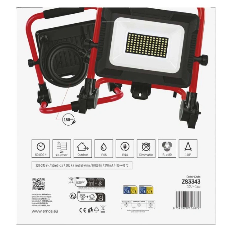 Naświetlacz LED ELION 50W, czerwony-czarny, IP65, 8000 lm, neutralna biel