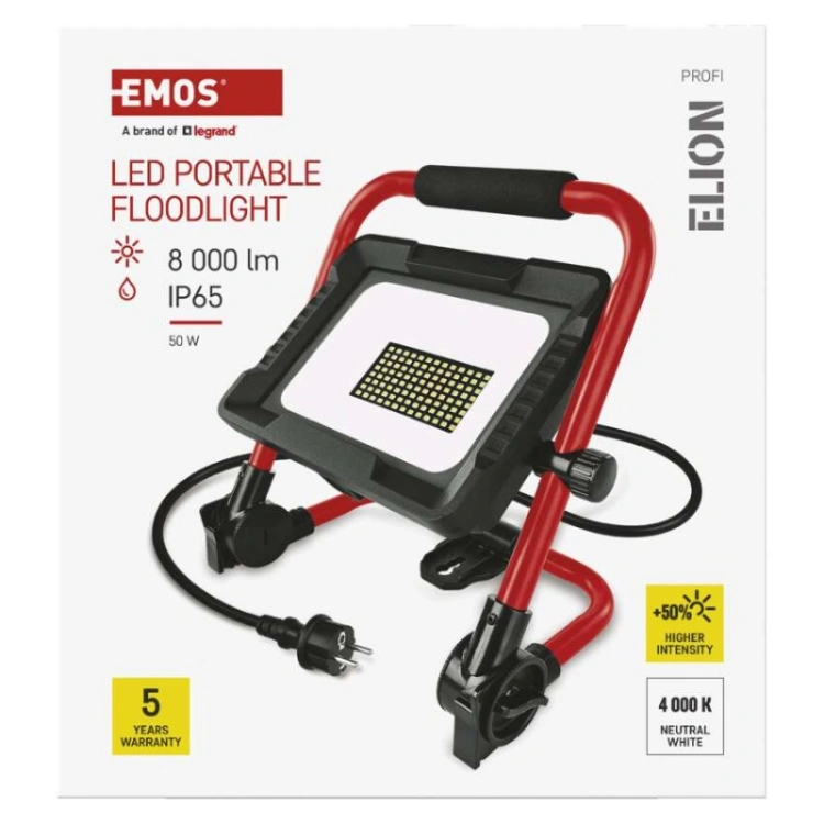 Naświetlacz LED ELION 50W, czerwony-czarny, IP65, 8000 lm, neutralna biel