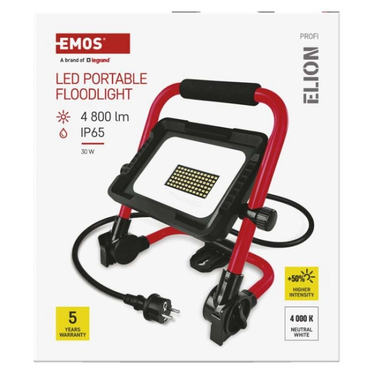 Naświetlacz LED ELION 30W, czerwony-czarny, IP65, 4800 lm, neutralna biel