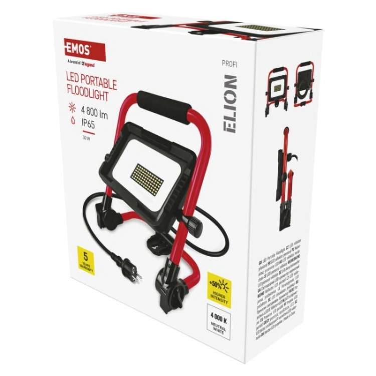 Naświetlacz LED ELION 30W, czerwony-czarny, IP65, 4800 lm, neutralna biel