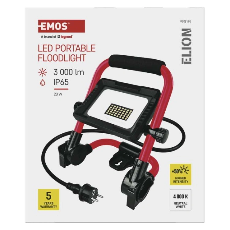 Naświetlacz LED ELION 20W, czerwony-czarny, IP65, 3000 lm, neutralna biel