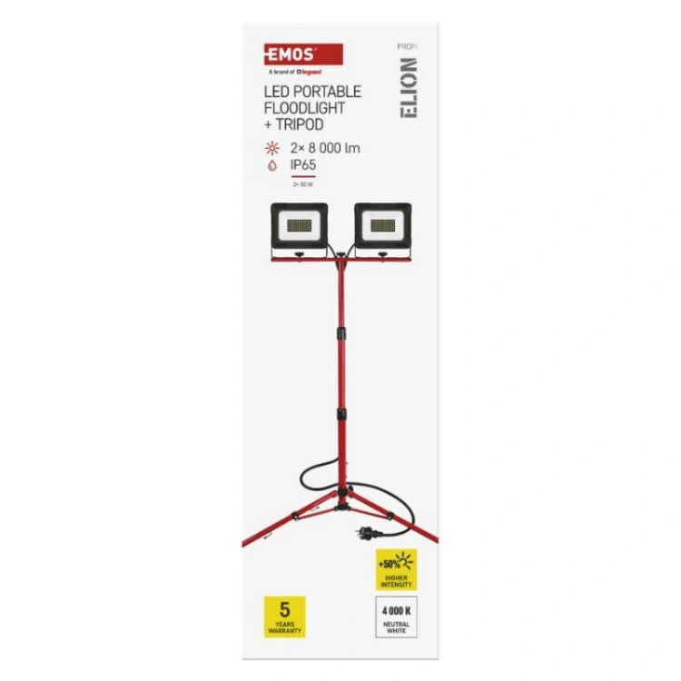 Naświetlacz LED ELION 2×50W + statyw, neutralna biel