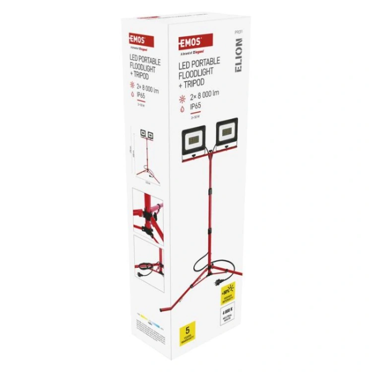 Naświetlacz LED ELION 2×50W + statyw, neutralna biel