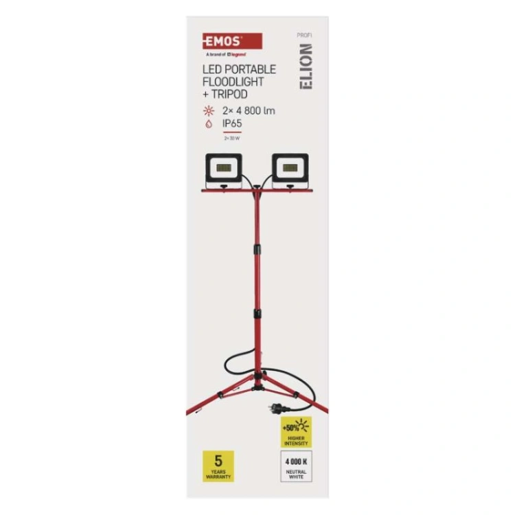 Naświetlacz LED ELION 2×30W + statyw, neutralna biel