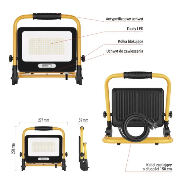 Naświetlacz LED GLARO 100 W, żółto-czarny, IP65, 10 000 lm, neutralna biel