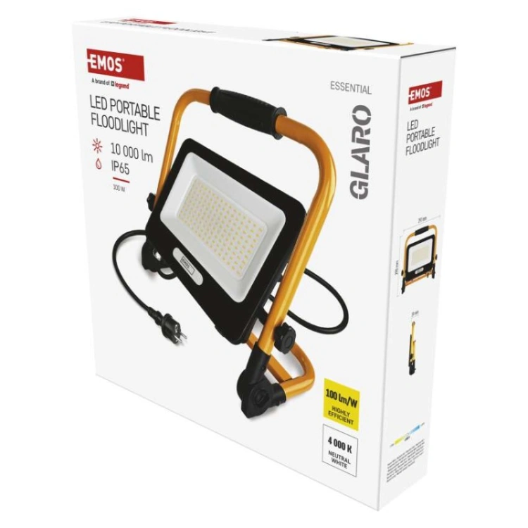 Naświetlacz LED GLARO 100 W, żółto-czarny, IP65, 10 000 lm, neutralna biel