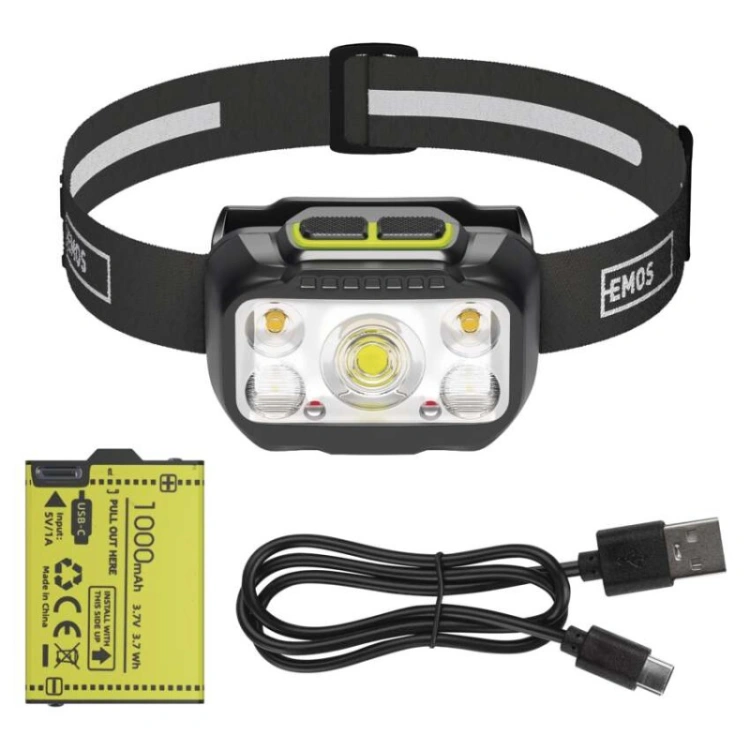 Latarka czołowa LED, 550 lm, Li-Pol 1000 mAh ładowalna / 3× AAA
