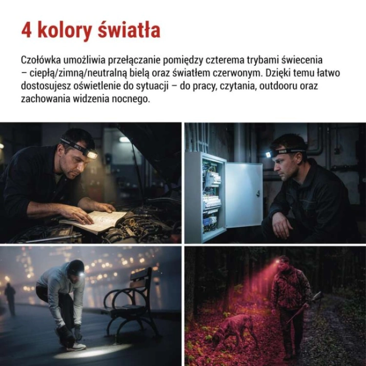 Latarka czołowa LED, 550 lm, Li-Pol 1000 mAh ładowalna / 3× AAA