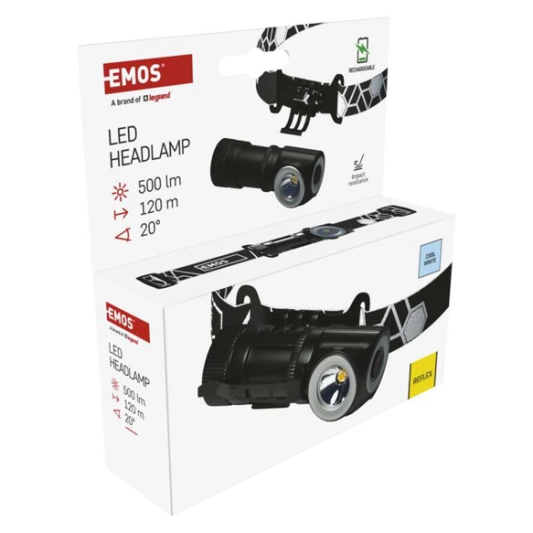 Latarka czołowa LED, 500 lm, Li-Ion 800 mAh ładowalna