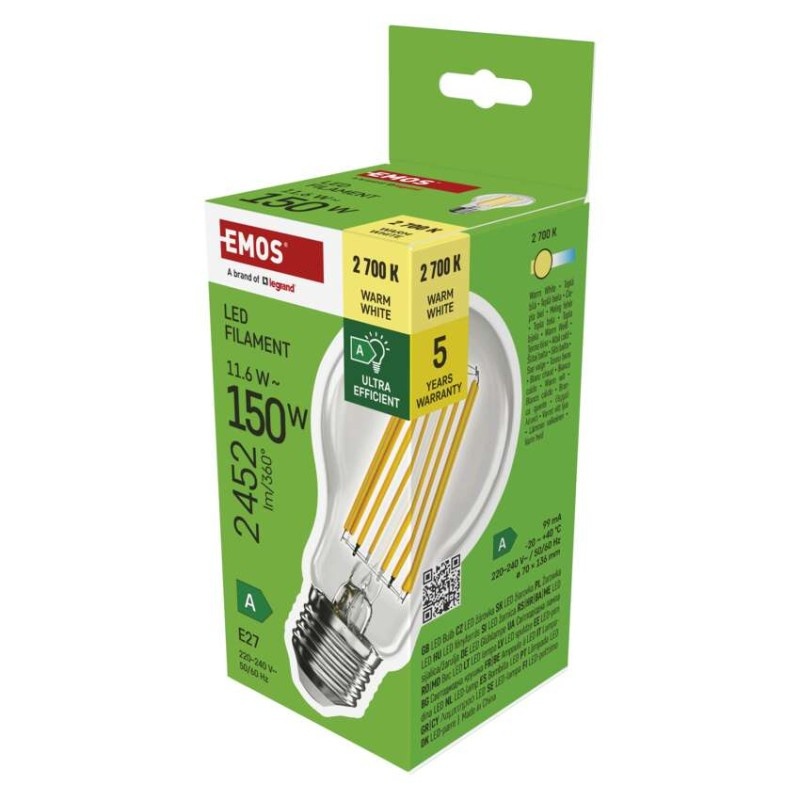 Żarówka LED Filament A70 / E27 / 11.6 W (150 W) / 2 452 lm / ciepła biel / A CLASS