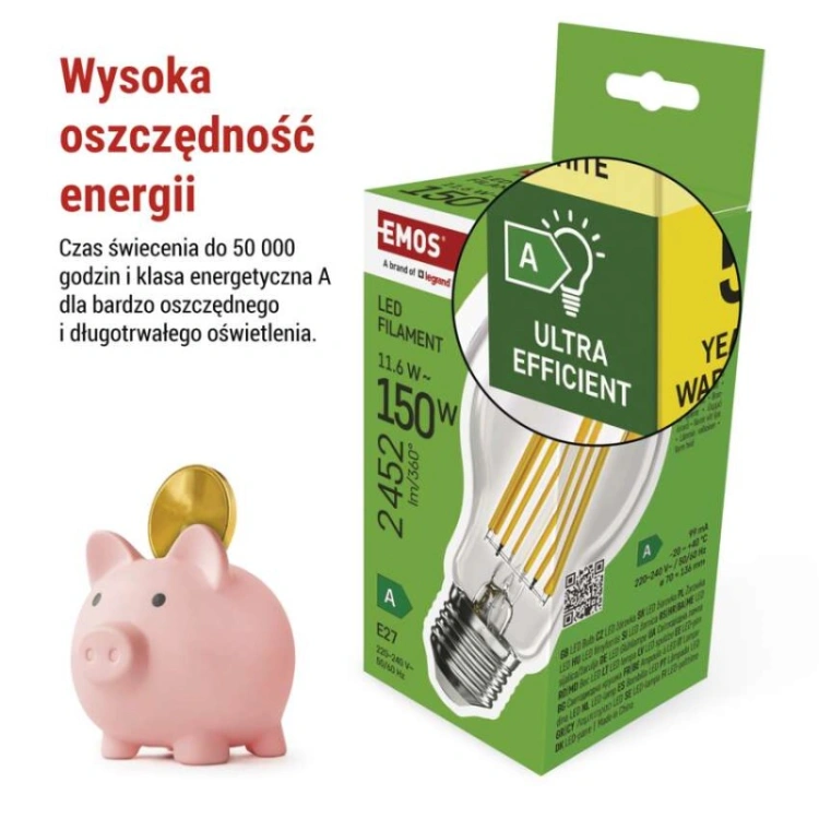 Żarówka LED Filament A70 / E27 / 11.6 W (150 W) / 2 452 lm / ciepła biel / A CLASS