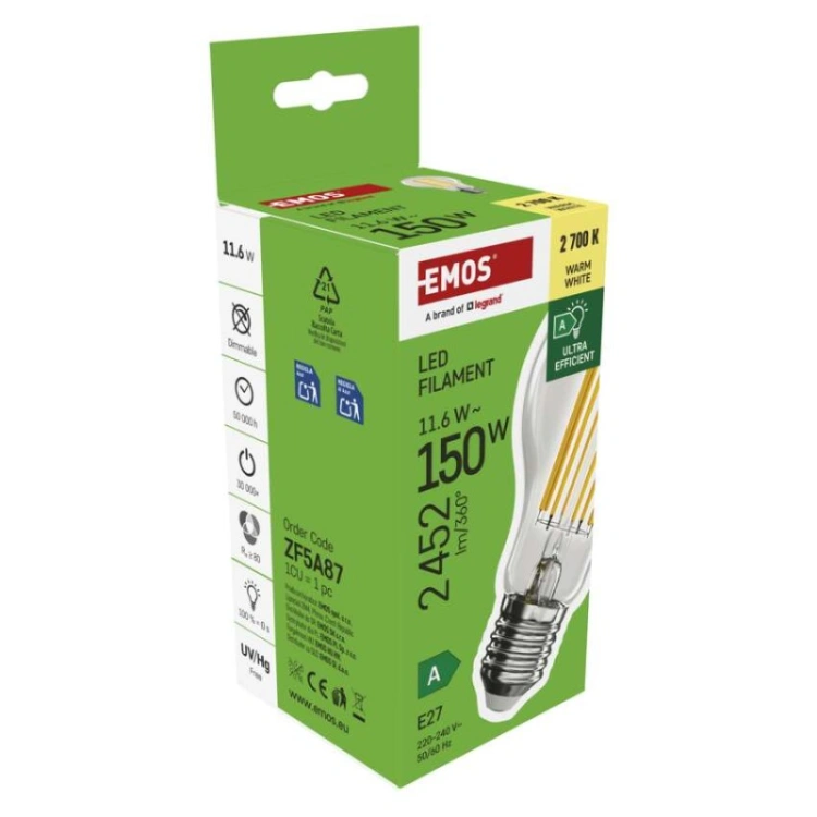 Żarówka LED Filament A70 / E27 / 11.6 W (150 W) / 2 452 lm / ciepła biel / A CLASS