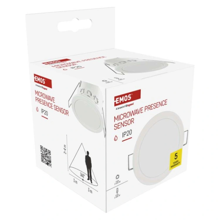 Mikrofalowy czujnik obecności IP20 24GHZ 2000W, biały