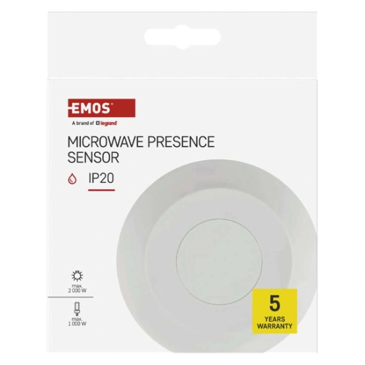 Mikrofalowy czujnik obecności IP20 24GHZ 2000W biały