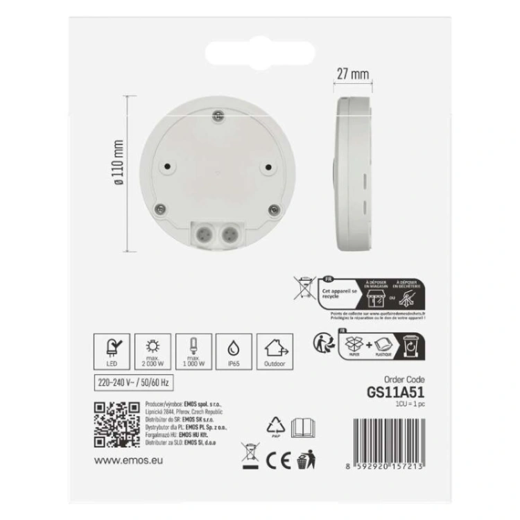 Czujnik ruchu PIR IP65 2000W, biały
