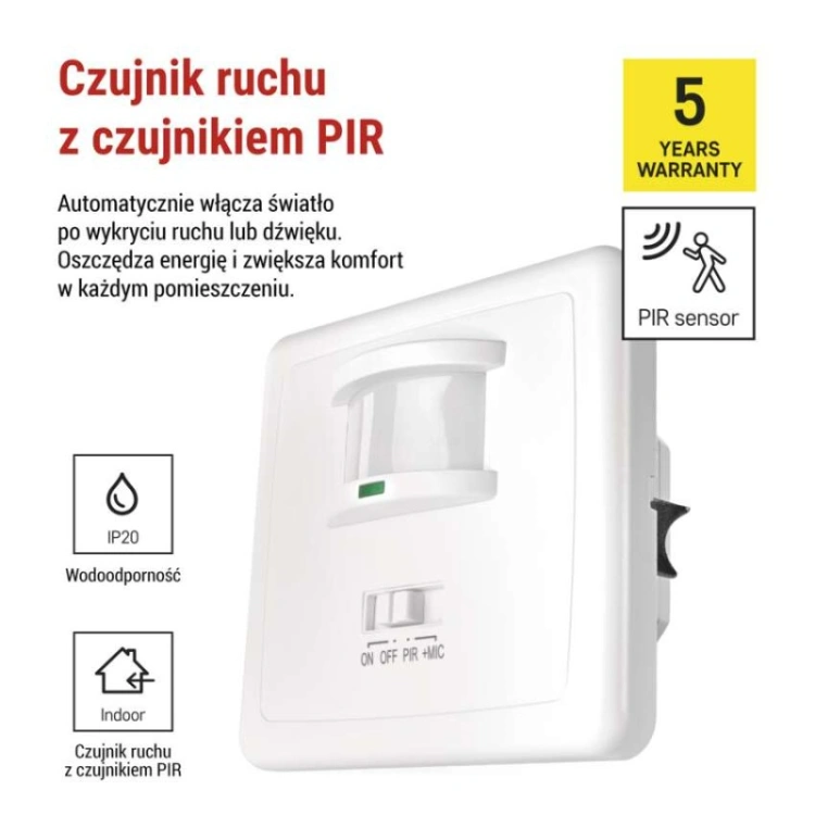 Czujnik ruchu PIR IP20 1200W, biały