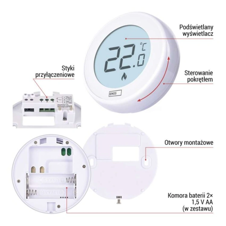 Ręczny termostat pokojowy, przewodowy, P5608