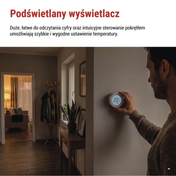 Ręczny termostat pokojowy, przewodowy, P5608