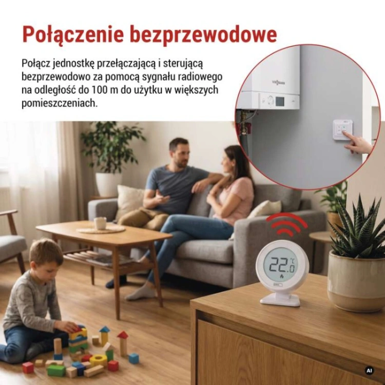 Ręczny termostat pokojowy, bezprzewodowy, P5618