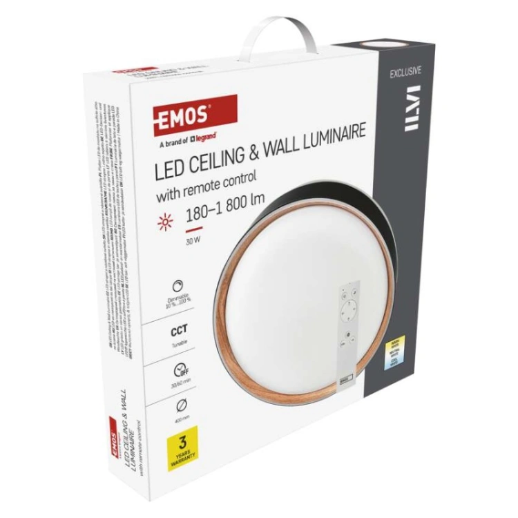 Oprawa LED do montażu natynkowego ILVI, okrągła 30 W, regulacja jasności + CCT, czarna +