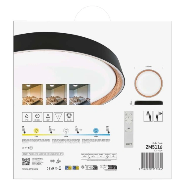 Oprawa LED do montażu natynkowego ILVI, okrągła 30 W, regulacja jasności + CCT, czarna +
