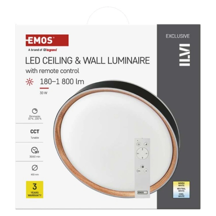 Oprawa LED do montażu natynkowego ILVI, okrągła 30 W, regulacja jasności + CCT, czarna +