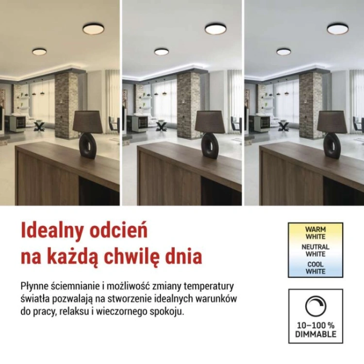 Oprawa LED do montażu natynkowego ILVI, okrągła 30 W, regulacja jasności + CCT, czarna +