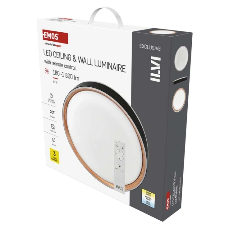 Oprawa LED do montażu natynkowego ILVI, okrągła 30 W, regulacja jasności + CCT, czarna +