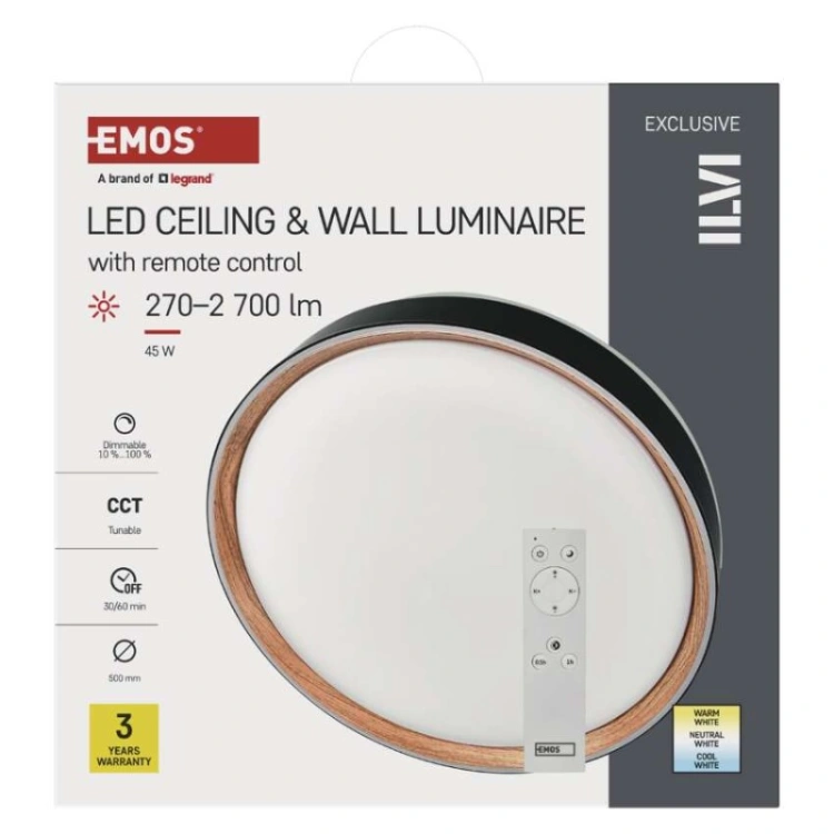 Oprawa LED do montażu natynkowego ILVI, okrągła, 45 W, regulacja jasności + CCT, czarna +