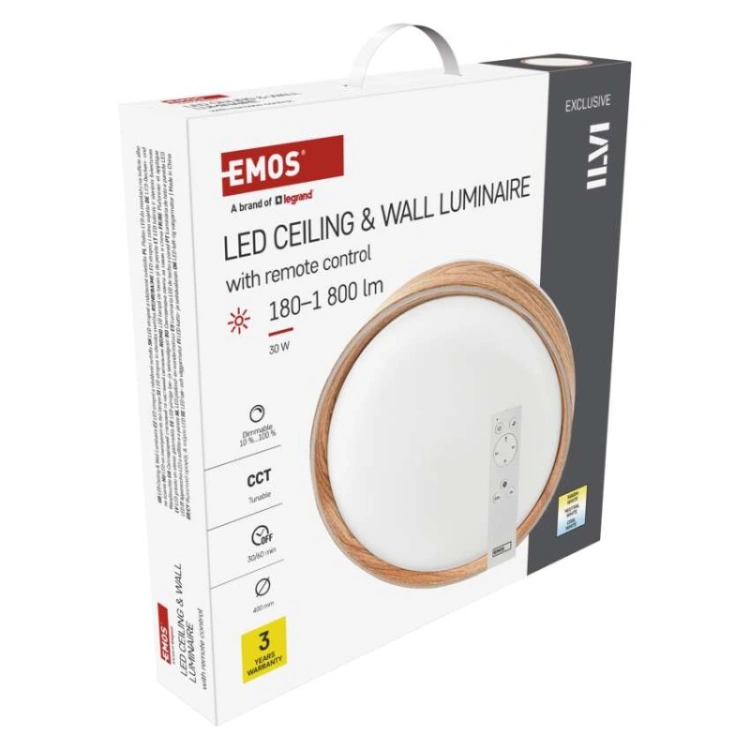 Oprawa LED nawierzchniowa ILVI, okrągła 30 W, regulacja jasności + CCT, drewno