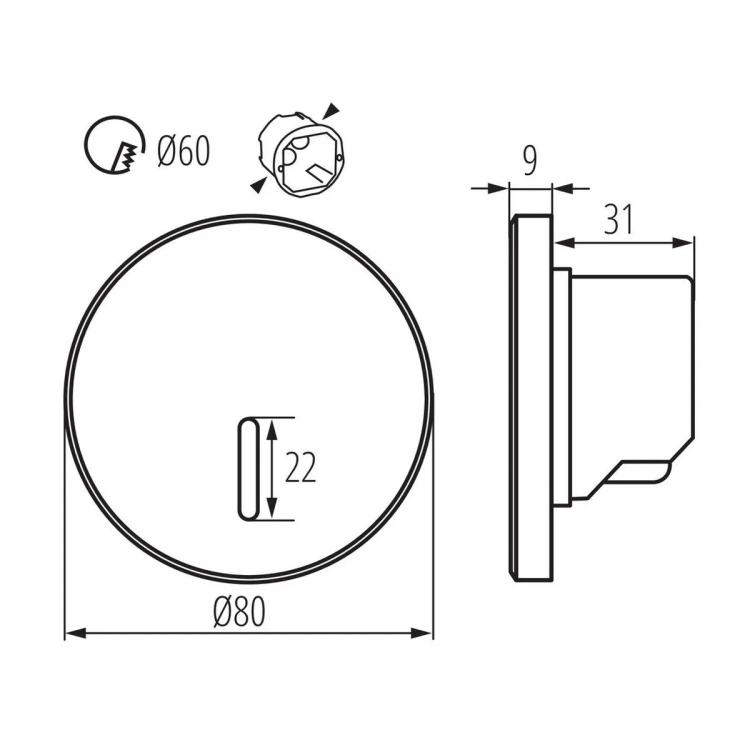 Wymiary oprawy Kanlux MAGNIK AMB Ø80x37 mm